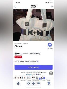 CHANEL White Canvas Tote with Black Belt Detail